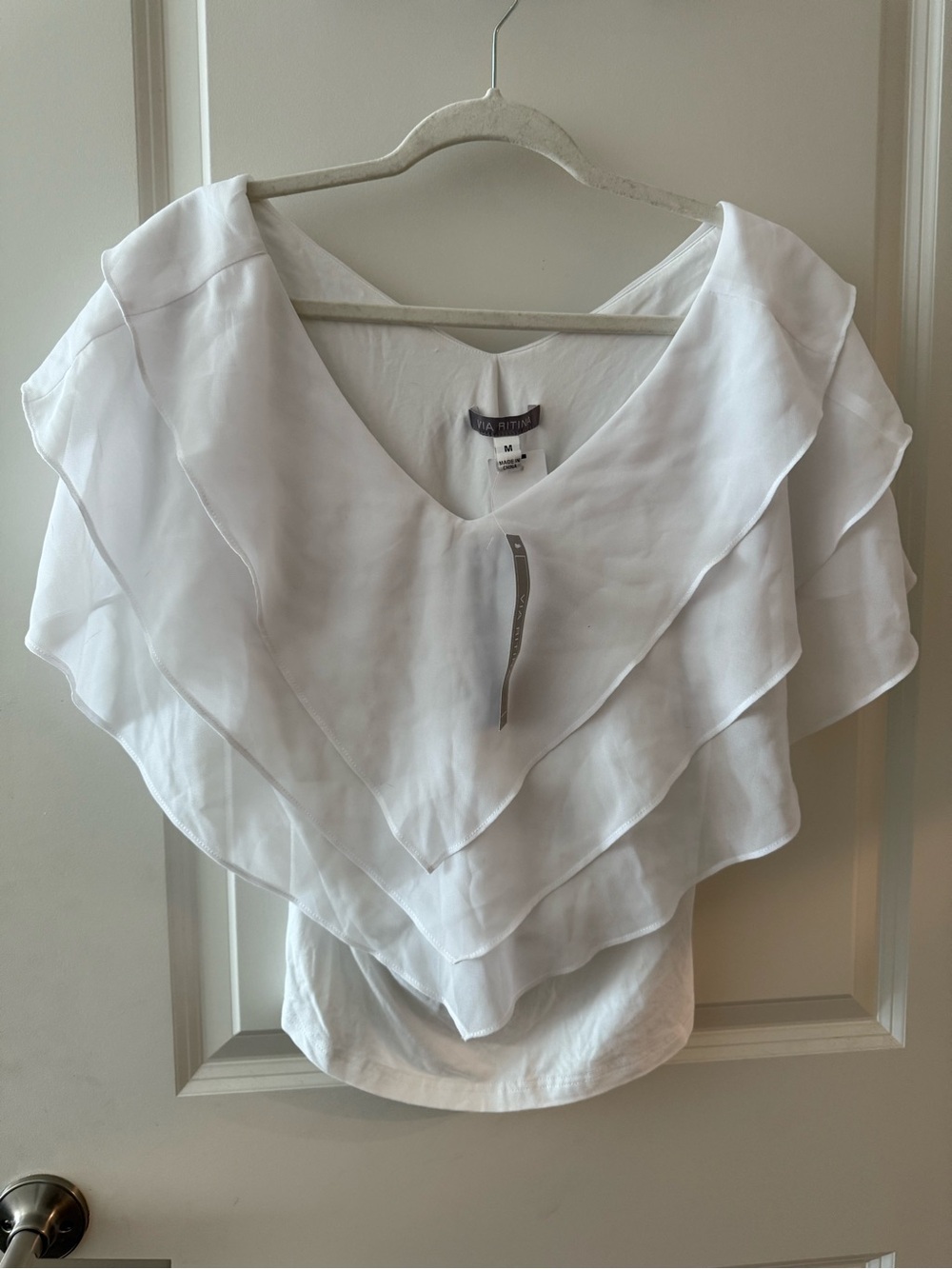 NWT Via Ritina White Layered Ruffle Off-Shoulder Blouse - Picture 1 of 6